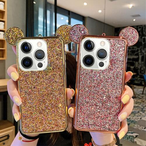 Cartoon Mouse Ears Case For iPhone 12 Pro MAX Mini Bling Glitter Soft TPU For Samsung Galaxy S10 s8 Plus S10e S7 Edge S9 Cover