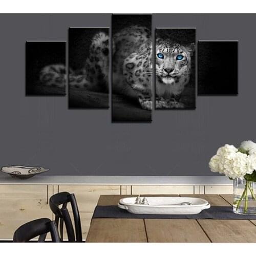 Black and White Leopard Panthera Onca Blue Eyes Poster Prints for Living Room Wall Art Wolf Penguin Pig Bathroom Home Decor