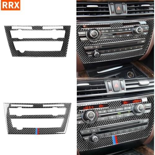 For BMW X5 X6 F15 F16 2014-2017 Carbon Fiber Accessories Interior Sticker AC Control Panel Frame CD Button Switch Frame Trim