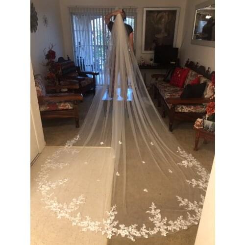 New White Ivory Cathedral Mantilla Wedding Veils Long Lace Edge Bridal Veil with Comb Wedding Accessories white veil Bride