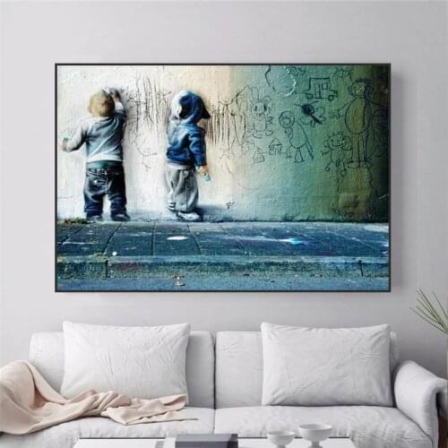 Banksy Graffiti Kids Scrawl Wall Painting Street Art Canvas Posters and Prints Abstract Picture For Living Room Home Decor