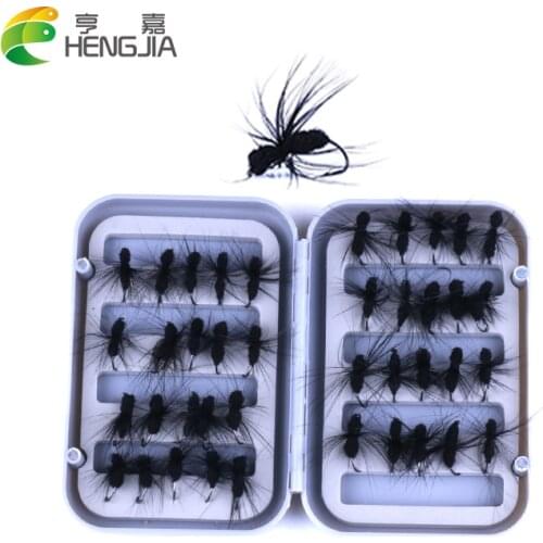 HENGJIA 32pcs flying ant hooks black red hard single fishhooks trout pesca fishing tackles