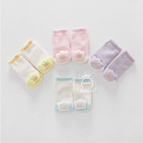 Cotton Cartoon Baby socks for newborn children boys girls kids shoes slippers Anti-skid Autumn/winter Crown fleece kids socks