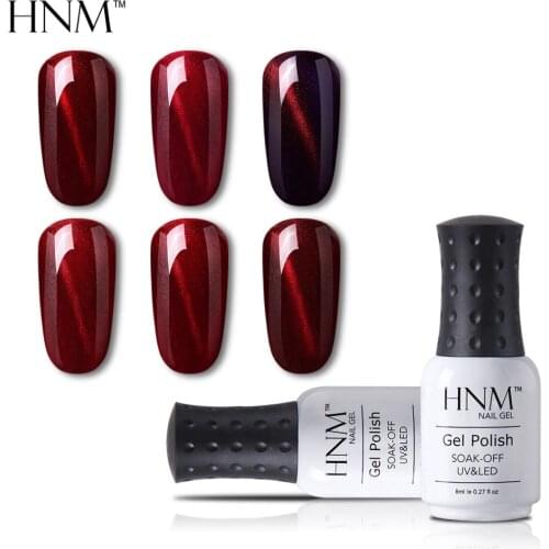 HNM Cat Eye Wine Red 8ML Nail Polish Stamping Hybrid Varnish Lucky Lacquer Semi Permanent Paint Gellak Top Base Primer Enamel