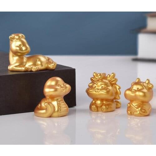 Chinese Zodiac Golden Resin Decoration Rat Ox Tiger Dragon Figure Ornaments