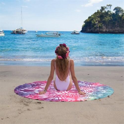 Hap-deer Round Beach Towel 150CM Geometric Donuts Printed MICROFIBER SHOWER TOWELS Circle Bohemia Bath Towels Shawl Mat Thick