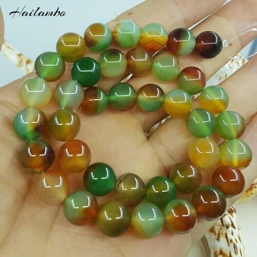 Hailambo 6mm 8mm 10mm Natural Red Green Agates Round Bead For Making Jewelry DIY Necklace Bracelet Loose Beads Strand LS05