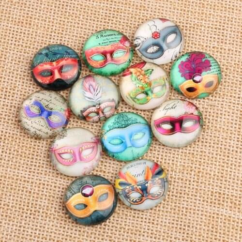 Reidgaller 50pcs mixed mask photo round glass cabochon 18mm diy flatback handmade jewelry findings for earrings pendant