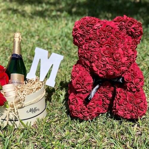 HOT Valentines Day Gift 25 cm Red Rose Teddy Bear Rose Flower Artificial Decoration Christmas Gifts Women Valentines Gift
