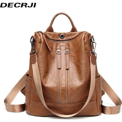 DECRJI Fashion Soft PU Leather Ladies Backpack Shoulder Bag Female Vintage Mochila Feminina School Bags For Women Rucksack 2020