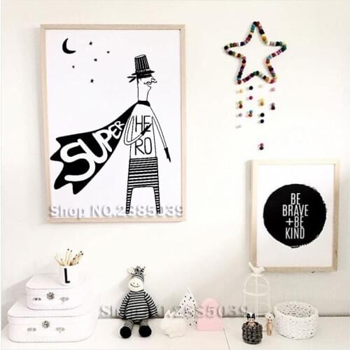 Cartoon Superhero Illustration Wall Stickers For Kid Room Monochrome Nordic Style Poster Vinyl DIY Wall Decals Home Decor LC505