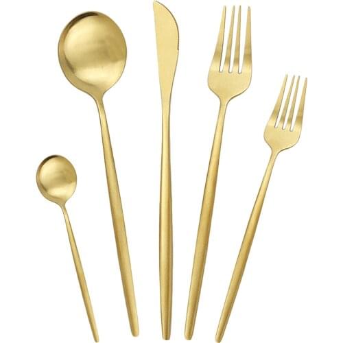 4Set/6Set Gold Flatware Set Knife Fork Spoon Dinner Set 304 Stainless Steel Dinnerware Set Western Matte Cutlery Silverware Set
