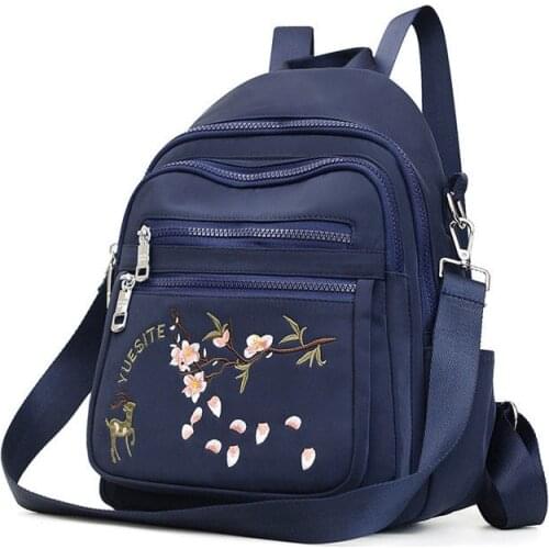 Nylon Womens Backpacks Waterproof Female Shoulder Backpack Fashion Embroidered Ladies Business Bags Retro Teen Girls Book Bags