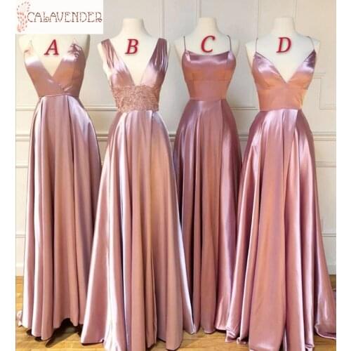 Mauve Rose Bridesmaid Dresses V-neck Wide Lace Waistband vestidos de dama de honor 4 Styles Available Dress for Wedding Party