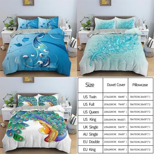 Peacock Bedding Set Luxury Colorful Feather Pattern Duvet Cover With Pillowcase Quilt Cover Queen King Bed Linens