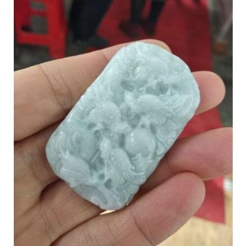 Nature Burma Jade 9 Dragon cloud Pendant both sides Carven Lucky jadeite Amulet Hanging