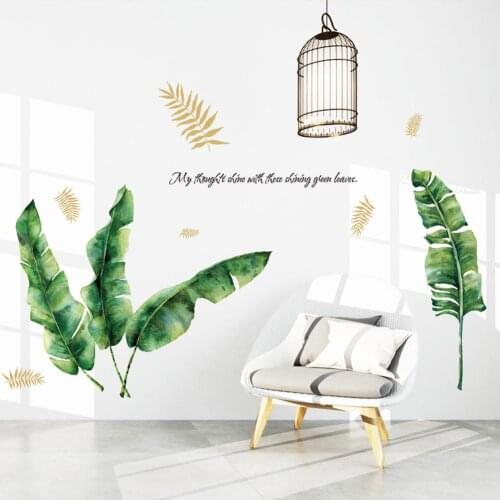 Fashion Fresh Tropical Green Plant Leaves Wall Sticker Poster Mural Living Room Home Office Bedroom Decor