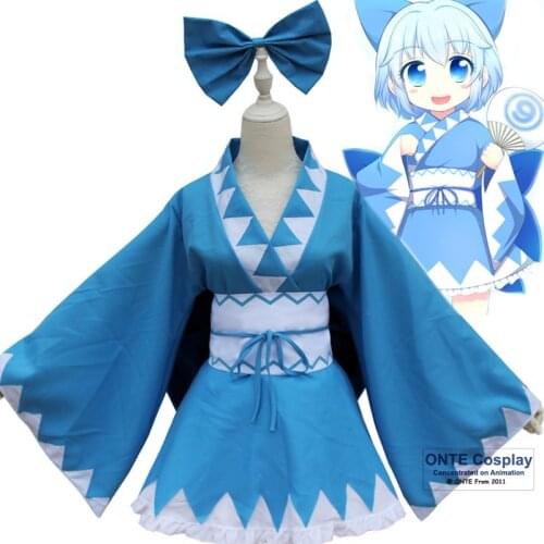 Touhou Project Cosplay Costumes Cirno Japan Kimono Blue Bathrobe for Halloween Fancy Party