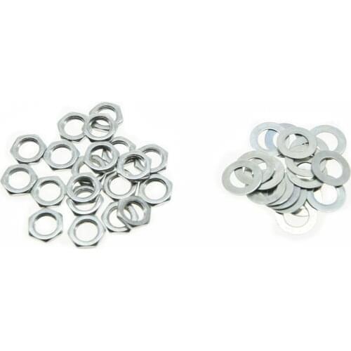 Pack of 20 Zinc Metric M7 Guitar Pots Nuts & Washers for 16mm Mini Metric Pots