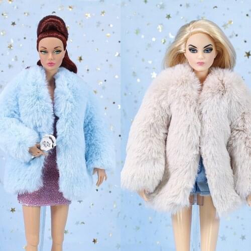 Gorgeous Plush Coat / Winter Wear Blue & Pink & Beige Long Coat Outfit Clothes For 1/6 BJD Xinyi Barbie FR ST Doll, doll clothes