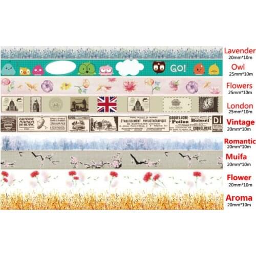 1 pc/Lot Japanese Washi Tape Lovely Kawaii Lavender Owl London Flowers Cartoon Adhesive Tape 25mm*10m Scrapbooking Stickers Tape