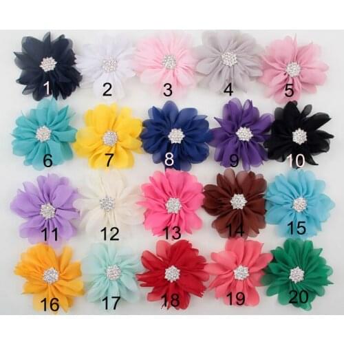 Yundfly 3PCS 7cm Chiffon Flower With Snow Button For Children Hair Accessories Baby Headband Fabric Chiffon Hair Flowers
