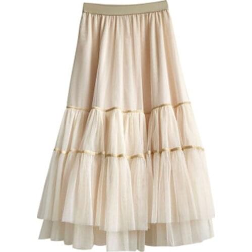 Mesh Skirt Female 2021 Spring Autumn New A-line Puff Skirt Mid-length Fairy Skirt Drape Cake Skirt Winter Womens Clothes 207B