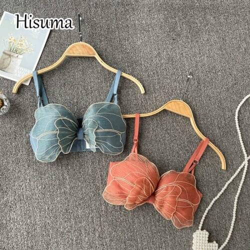 2021 summer womens V-neck strap mesh bow embroidery camisole Tube top bra one piece belt pad wireless Corset female underwear