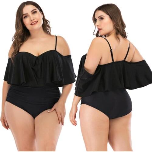 2020 Vintage Retro Plus Size Bikini Swimwear Women One piece Swimsuit Ruffle Bathing Suits Summer Beach Wear Swimming Suit 4XL