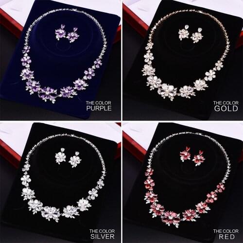 New Arrival Red Purple Cubic Zircon Bride Jewelry Sets Wedding Necklace Earrings Sets for Women Bijoux Bijoux Mariage CZL-6120