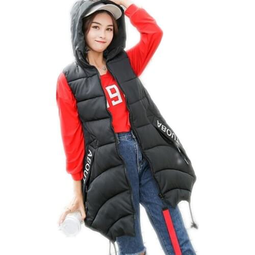 Women Winter Vest 2018 Fashion Print Letter Autumn Medium-Long Waistcoat Hooded Female Warm Loose Casual Vest Plus Size 3XL Q893