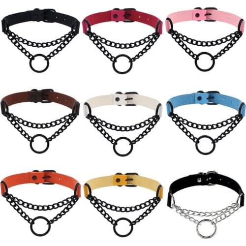 Vintage Punk Black Gothic Chain Statement Pu Leather Necklace For Women Gothic Sexy Choker Round Necklaces Jewelry Best Gift