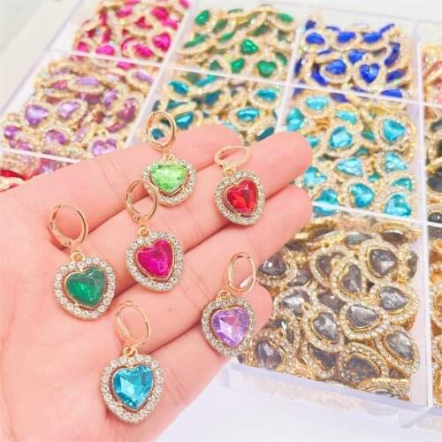 10Pcs Colorful Crystal Love Heart Pendant Jewelry Accessories For DIY Jewelry Making Supplies DIY Earring Findings Gold Charms