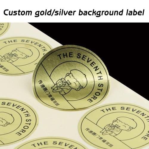 100PC custom gold/silver background sticker custom logo gift tag waterproof luminous custom name seal label sticker
