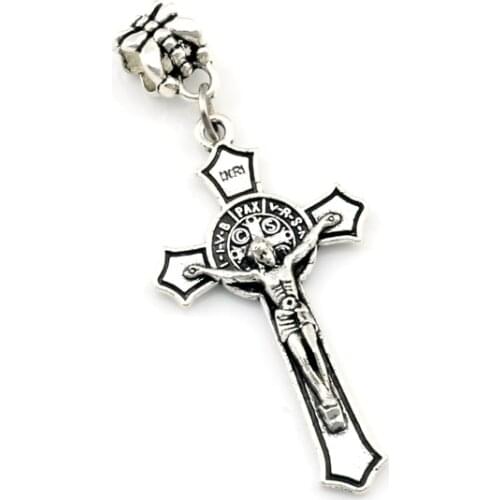100pcs Saint Benedict Medal Jesus Christ Cross Dangle Zinc Alloy Metal Charm Beads Handmade DIY Jewelry 20.2x50mm A-581a