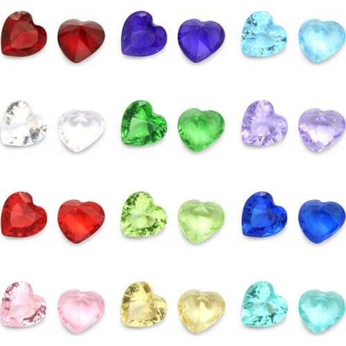 12pcs 5mm Glass Peach Heart Birthstone DIY Birthday Stones 12 Months Floating Charms