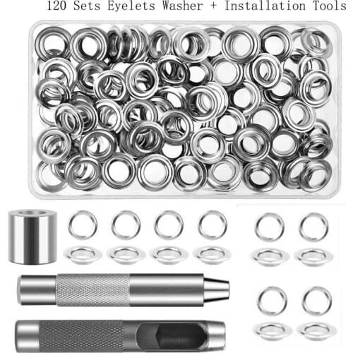 120 Sets Eyelets Washer + Installation Tools 3 PCS Combination Leather Craft Hole Punch Rivet DIY Accessories