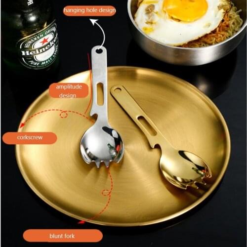 3 In 1 Stainless Steel Fruit Spoon Fruit Fork Corkscrew Multipurpose Fruit Tableware Party Festival Picnic For Home Kitchen