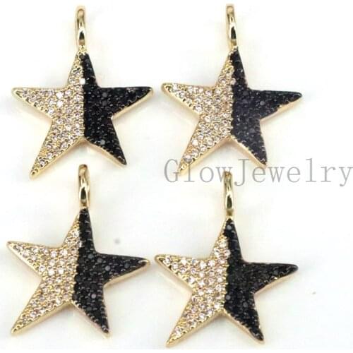 5Pcs ,NEW Black and Clear CZ Micro Pave Five Point Star Shape Pendant,18k Gold Filled Star Charm, Necklace Bracelet Charm