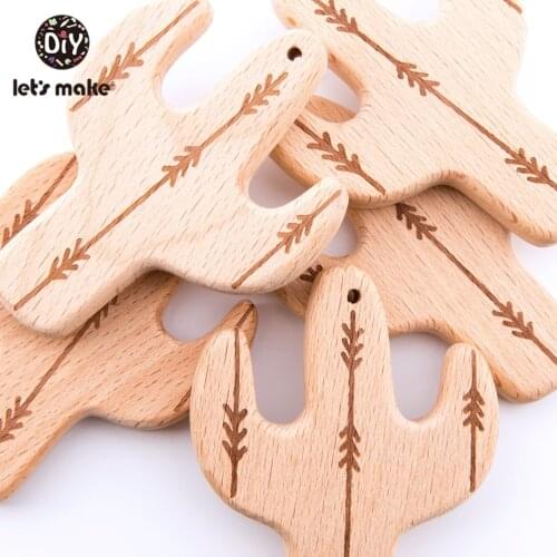 LetS Make Baby Wooden Teether Cactus 50Pcs For Newborn Gift Beach Wood Teething Toys Wooden Baby Teether Set