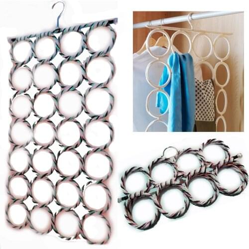 9/28 Ring Scarf Shawl Scarves Holder Foldable Tie Belt Hook Organizer Rattan Weave Hanger Wardrobe Storage Holder Display Rack