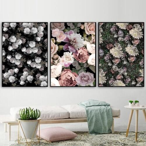 Abstract Romantic Pink Rose In Darkness Canvas Painting Flower Poster Print For Living Room Aisle Entrance Modern Wall Art Decor