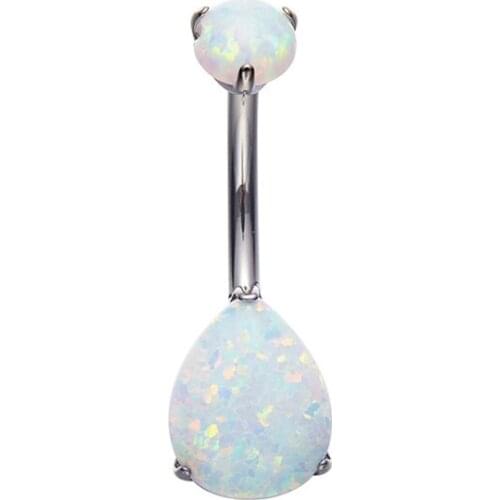 ASTM F136 Titanium Internally Threaded Oval Shape Opal Belly Ring