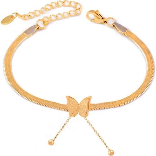 LEEKER Gold color Gold Butterfly Stainless Steel Anklets anklets for women Summer Beach Ankle Bracelet Foot Chain Jewelry 020 K2