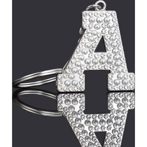 A-Z 26 Letters Keychain Pearl Rhinestones Keyring Silver Initials Name Alphabet Key Rings Women Key Chains Birthday Gift for Her