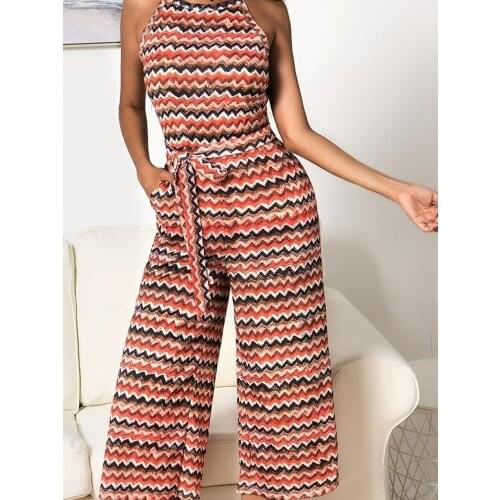 Ladies One Piece Pants Summer Striped Workwear Women Sleeveless Fashion Sexy Tied Bandwidth Loose Pants Casual Ladies Office