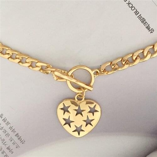 New Fashion Gold Color Love Heart Choker Necklace Collar Punk Pendant Necklace for Women Jewelry Wholesale