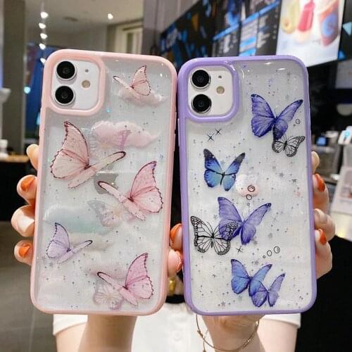Bling Glitter Butterfly Phone Case For iPhone 12 11 Pro Max XR X XS 7 8 Plus SE 2 2020 Clear Case Laser Soft Silicon Cover Capa