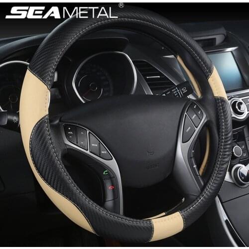 Car-styling Steering Wheel Cover Carbon Fiber Leather 37-38CM Cars Wheel Covers Anti Slip Breathable Universal Auto Accessories
