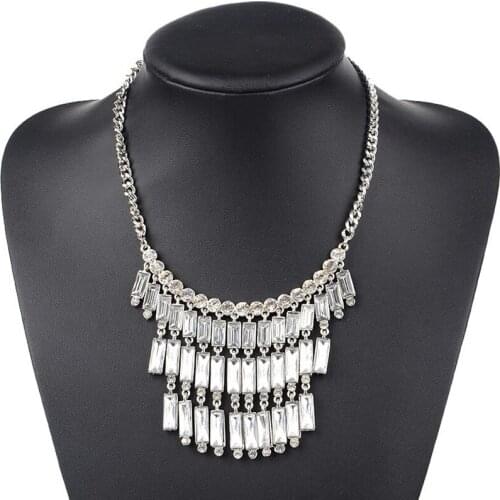 DiLiCa Fashion Crystal Statement Necklace for Women Tassel Necklaces Pendants Chain Necklace Bib Jewelry